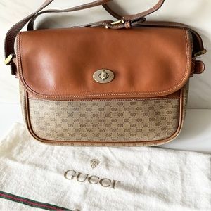 Vintage GUCCI Micro GG Logo Shoulder Crossbody Bag Leather Brown DUST BAG